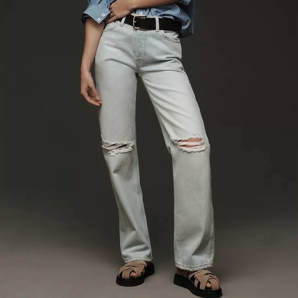NEW RE/DONE 90s High Rise Loose Jeans in Bleach Destroy Women's Size 26 Straight - Picture 1 of 11